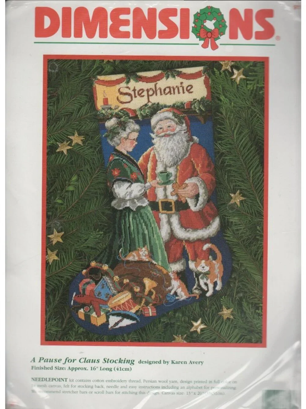 Dimensions Pause for Claus Cats Needlepoint Christmas Stocking Kit 9115 Sealed